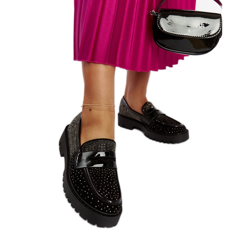 Mocasini negri decorati cu strasuri Newport negru