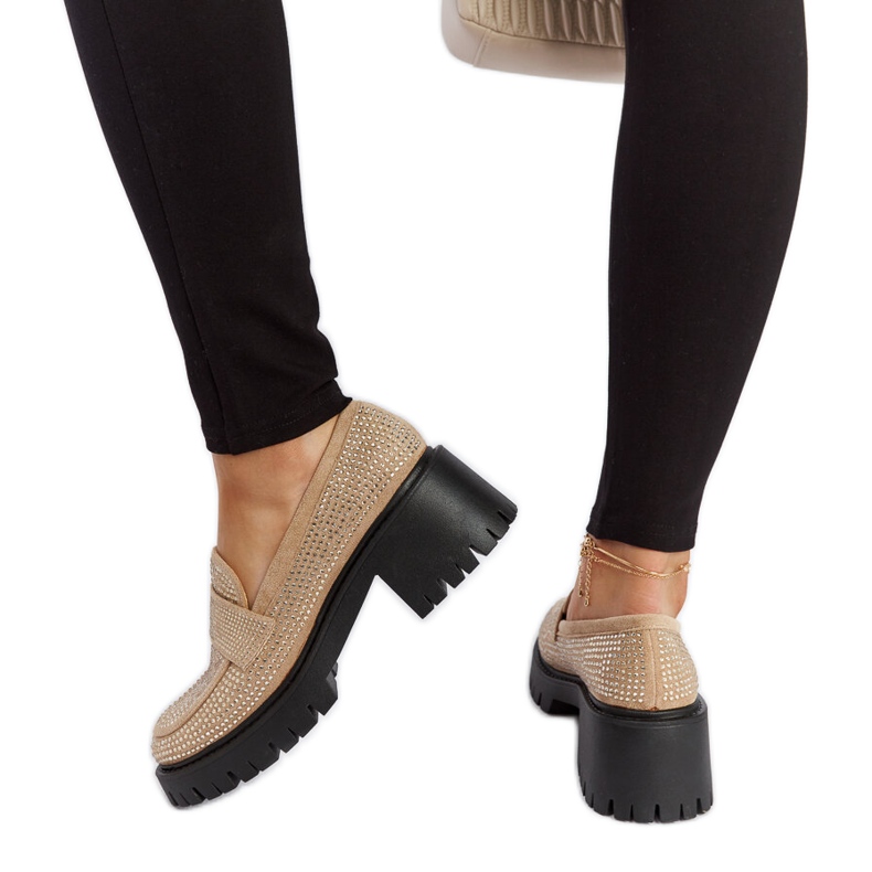 Mocasini bej cu toc masiv de la Parent