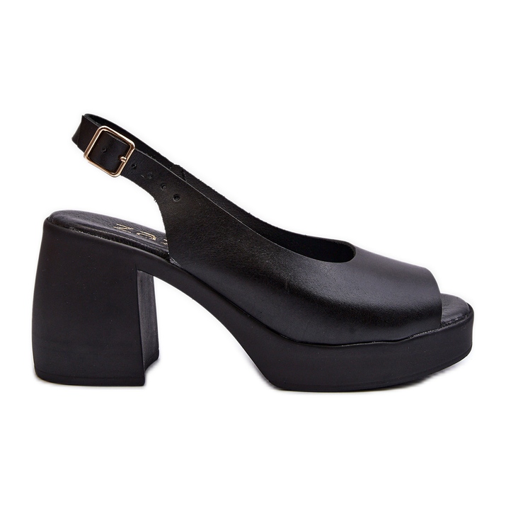 Zazoo 40376 Sandale din piele cu tocuri înalte groase, negre negru