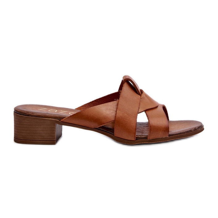 Zazoo 40236 Papuci de damă din piele cu toc mic maro