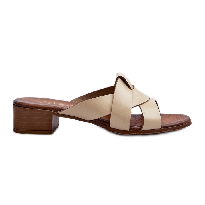 Zazoo 40236 Papuci de damă din piele cu toc mic, bej