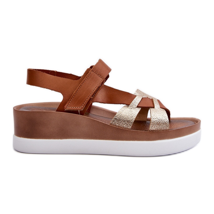 Sandale din piele pentru femei Zazoo 40397 pe platformă, maro