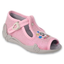 Papuci copii Befado 213P142 zebra roz cu flori Papuci copii Befado 213P142 zebra roz cu flori