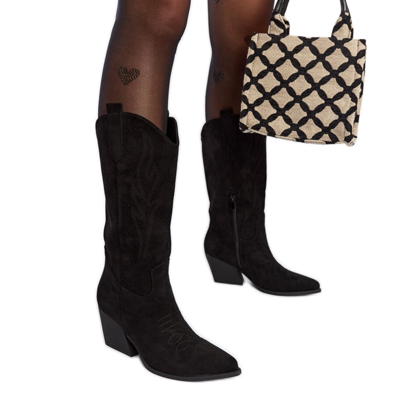 Cizme de cowboy Sapri negre cu toc înalt negru