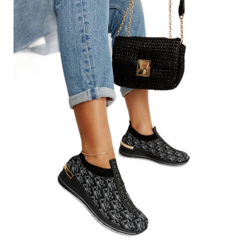 Pantofi Slip On Tartano negri și gri negru