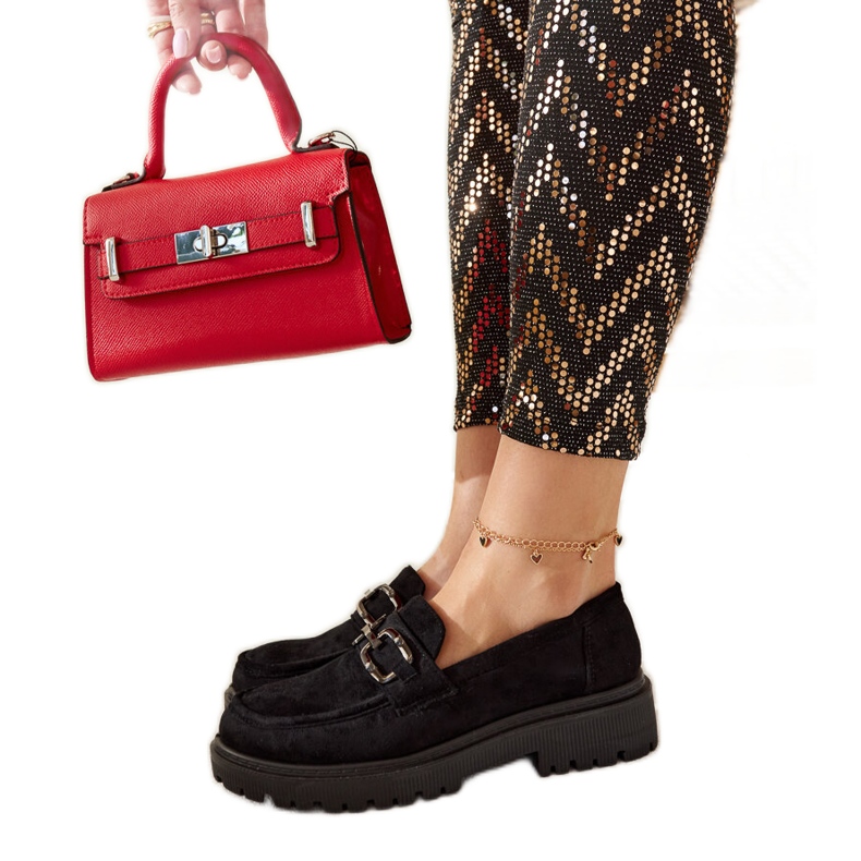 Mocasini negri din piele intoarsa cu catarama Springs negru