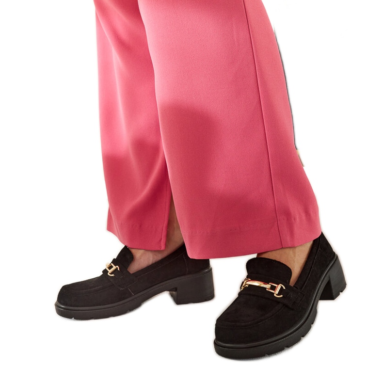 Mocasini Sherie din piele intoarsa neagra negru