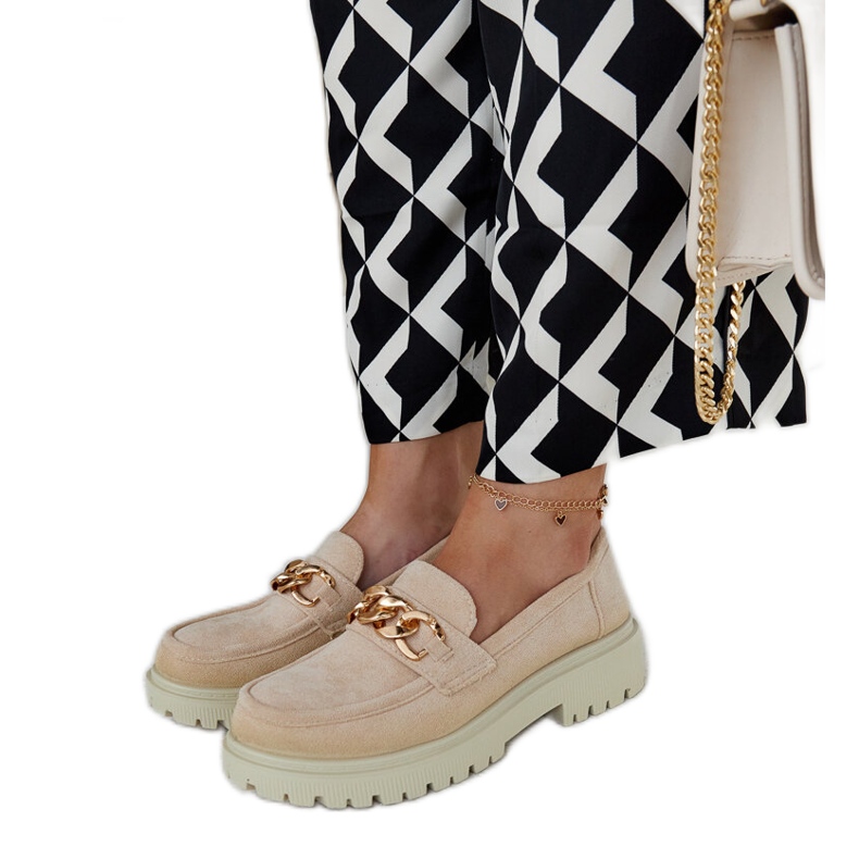 Mocasini de piele intoarsa bej de la Elenor