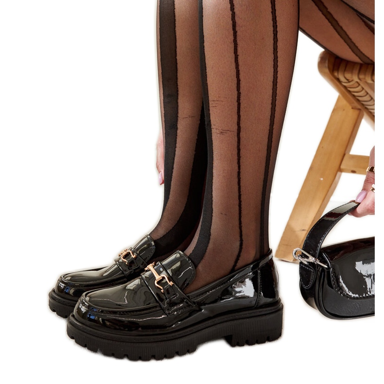 Mocasini de culoare neagră, cu cataramă Barbara negru Mocasini de culoare neagră, cu cataramă Barbara negru