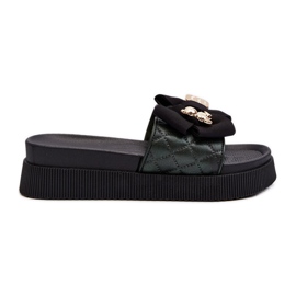 Flip-flops negri de damă cu fundă și ursuleț Katterina negru Flip-flops negri de damă cu fundă și ursuleț Katterina negru