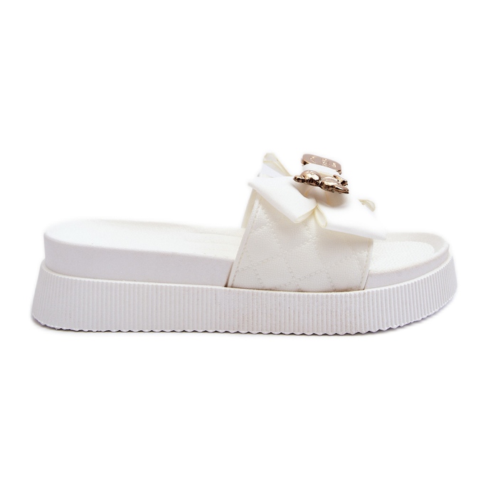 Flip-flops de damă cu fundă și ursuleț, Katterina albă Flip-flops de damă cu fundă și ursuleț, Katterina albă