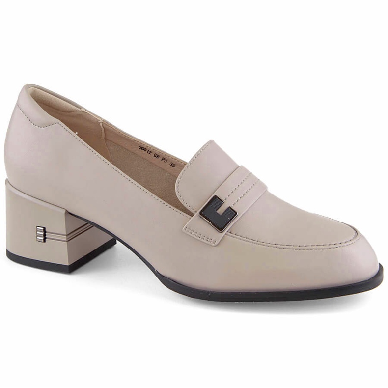 Pantofi de dama din piele cu toc, gri Vinceza 66612 Pantofi de dama din piele cu toc, gri Vinceza 66612