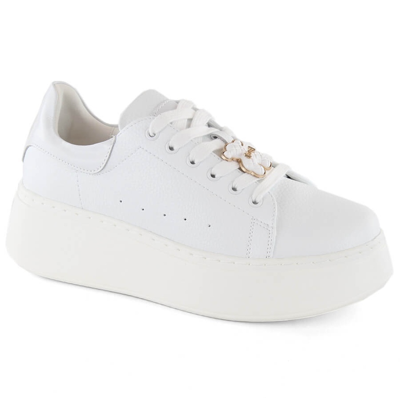 Pantofi de damă din piele pe platformă cu ursuleț, alb Vinceza 66641