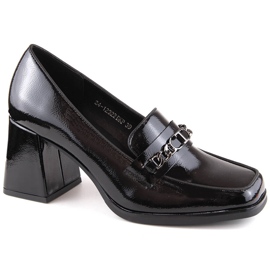 Pantofi dama lacuiti cu toc decorativ, negri Potocki 12322 bej Pantofi dama lacuiti cu toc decorativ, negri Potocki 12322 bej