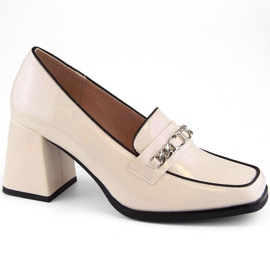 Pantofi dama lacuiti cu toc decorativ, bej Potocki 12322 Pantofi dama lacuiti cu toc decorativ, bej Potocki 12322