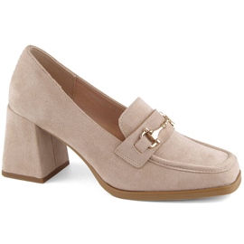 Pantofi dama din piele intoarsa cu toc decorativ, bej Potocki 12354 Pantofi dama din piele intoarsa cu toc decorativ, bej Potocki 12354