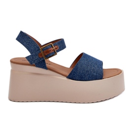 Sandale cu pană din denim albastru de damă de la Geferia Sandale cu pană din denim albastru de damă de la Geferia