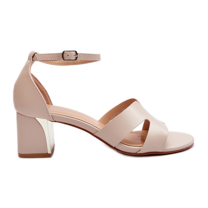 Sandale de damă bej cu toc înalt bloc Irivana