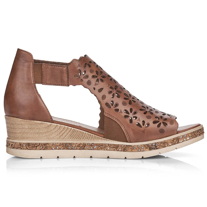 Sandale cu pană de damă confortabile din piele, maro, Remonte D3056-24