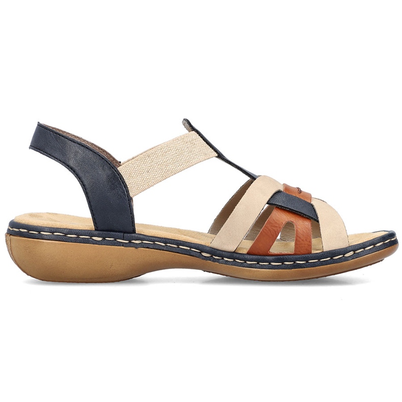 Sandale confortabile pentru femei, cu benzi elastice multicolore, Rieker 65918-90 bej