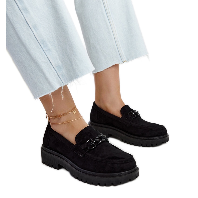 Mocasini negri din piele intoarsa cu catarama Lyle negru