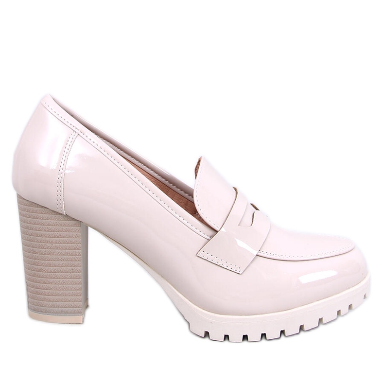 Mocasini Jeffis Beige cu toc lacuit bej