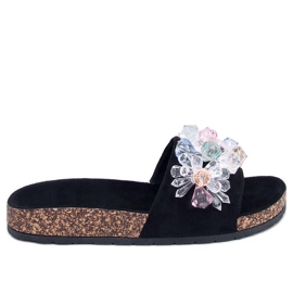 Maliv Papuci de plută neagră cu pietre negru