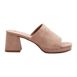 Flip-flops de damă, bej, cu toc înalt, Bralya