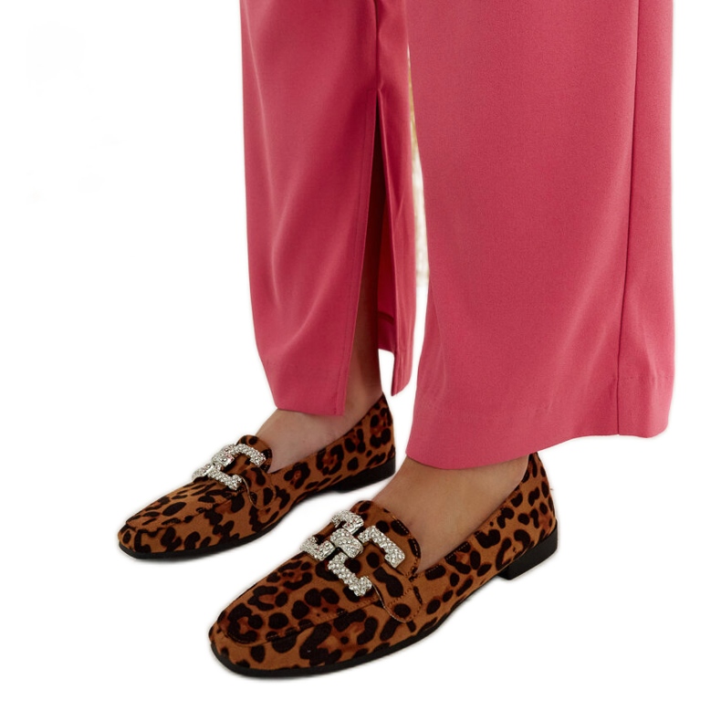 Mocasini leopard decorati cu zirconii Sanny maro Mocasini leopard decorati cu zirconii Sanny maro