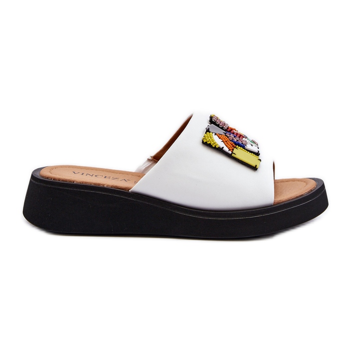 Vinceza Flip-flops din piele de damă cu decor alb Asames
