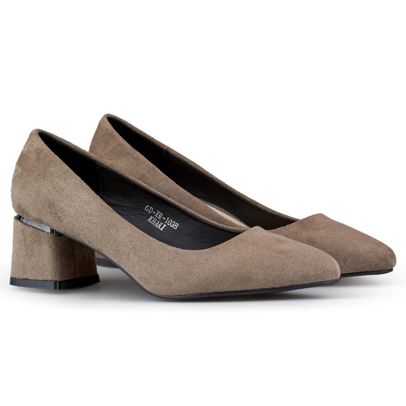 Pompi din piele intoarsa cu toc jos, pantofi maro cu toc jos Pompi din piele intoarsa cu toc jos, pantofi maro cu toc jos