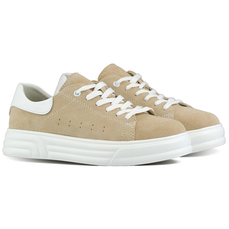 Pantofi de dama din piele cu talpa plata, bej