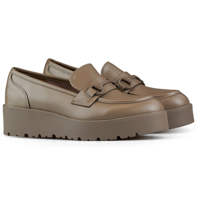 Pantofi de damă maro cu pană joasă, pantofi de damă cu platformă maro bej