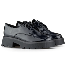 Pantofi negri cu siret, pantofi de dama cu talpa groasa negru Pantofi negri cu siret, pantofi de dama cu talpa groasa negru