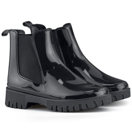 Ghete Wellington de damă negre cu talpă groasă negru Ghete Wellington de damă negre cu talpă groasă negru