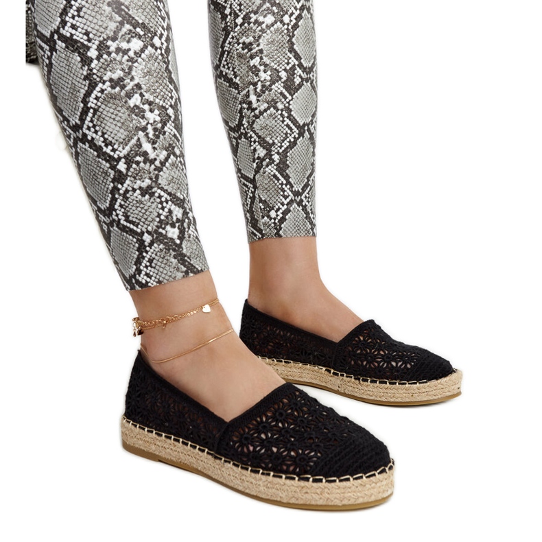 Espadrile din dantela neagra pe platforma Samra negru