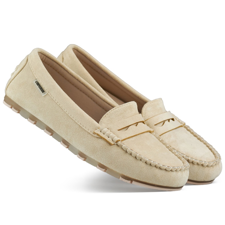 Mocasini de dama de piele intoarsa bej, mocasini comozi Mocasini de dama de piele intoarsa bej, mocasini comozi