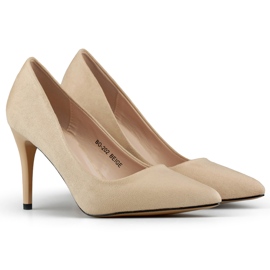 Pompi stiletto inalti din piele intoarsa bej