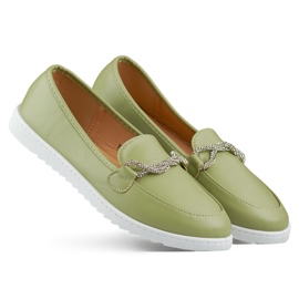 Mocasini confortabili de dama cu strasuri verde Mocasini confortabili de dama cu strasuri verde