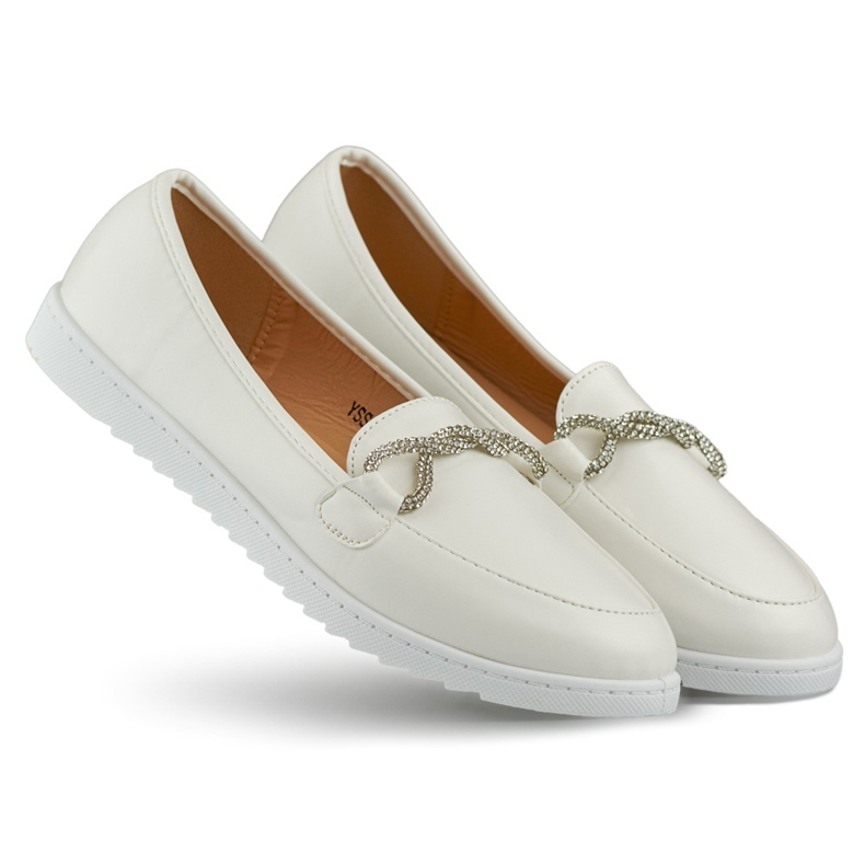 Mocasini confortabili de dama albi cu strasuri Mocasini confortabili de dama albi cu strasuri