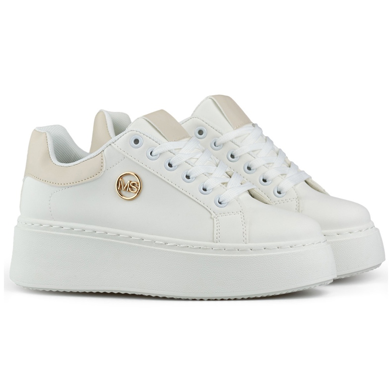 Tenisi albi cu talpa groasa, pantofi sport dama