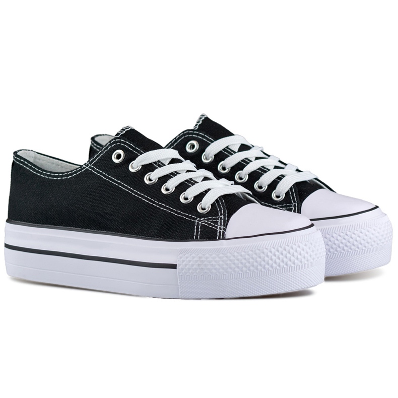 Tenisi negri cu talpa groasa, adidasi clasici de dama pe platforma negru