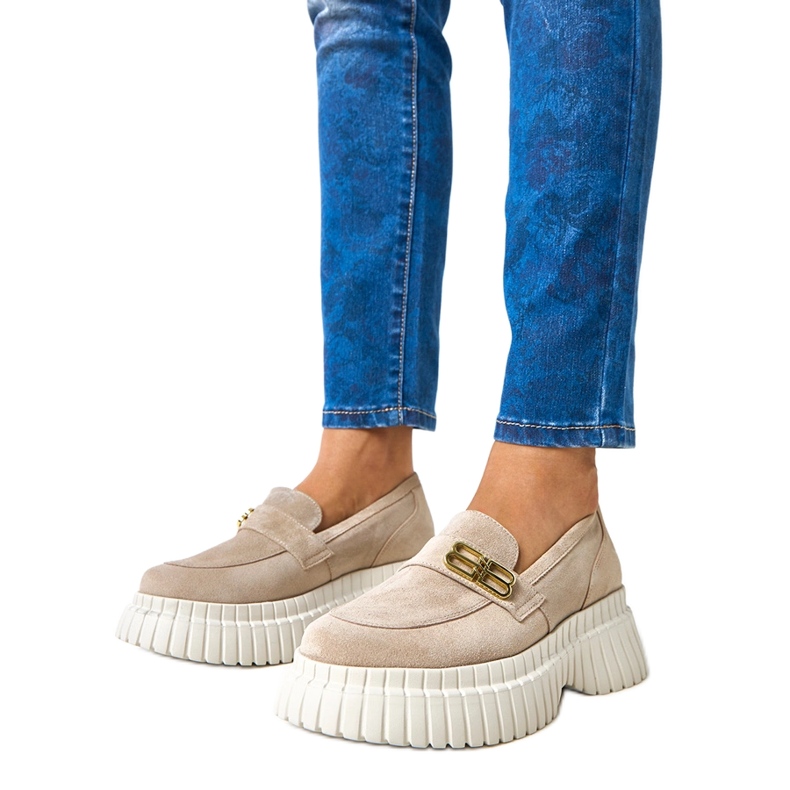 Pantofi Karino bej din piele intoarsa