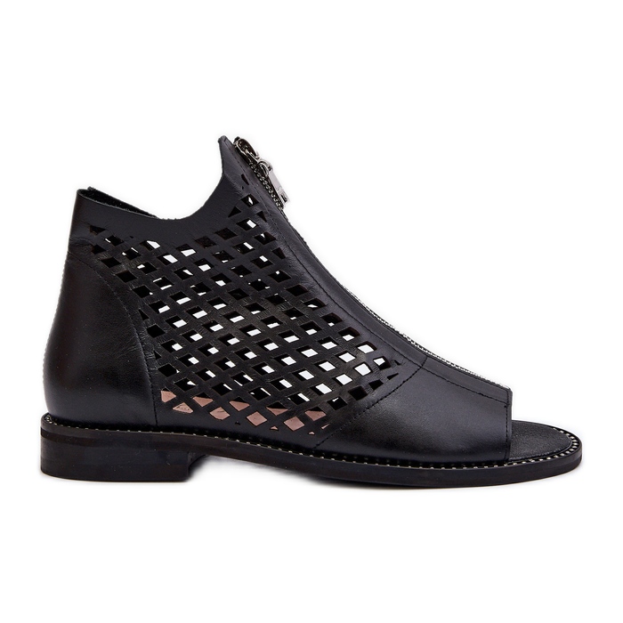 Sandale Zazoo 977/L Piele Ajurata Cu Fermoar negru