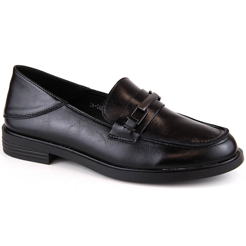 Mocasini de dama din piele cu toc mic, negru Vinceza 58233