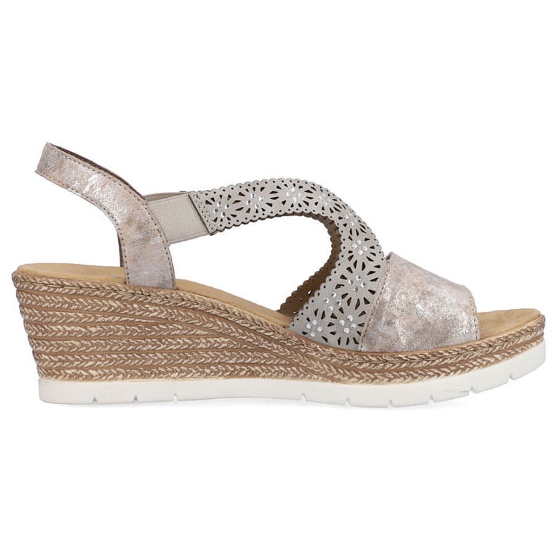 Sandale cu pană cu slip-on de damă confortabile multi Rieker 61916-91 bej