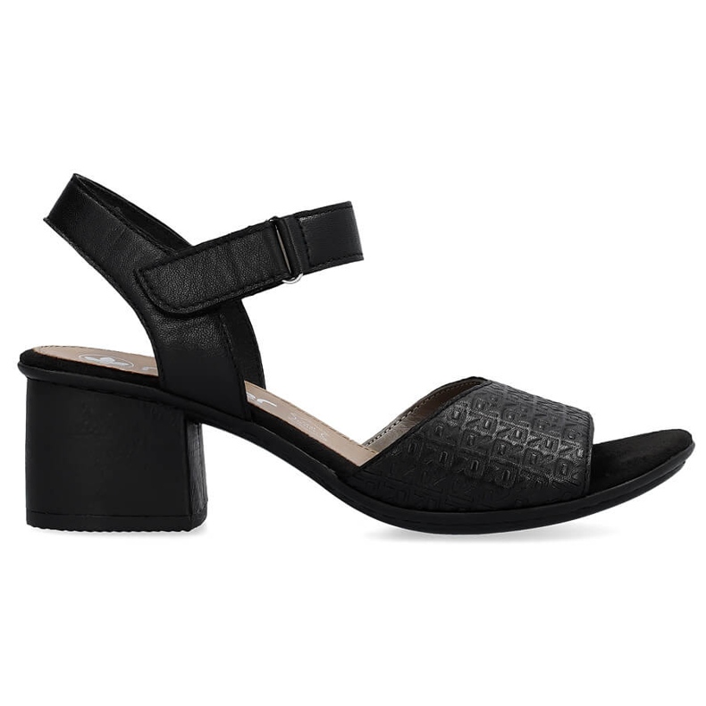 Sandale de damă confortabile din piele, cu toc înalt, cu velcro, Rieker negru 64693-00