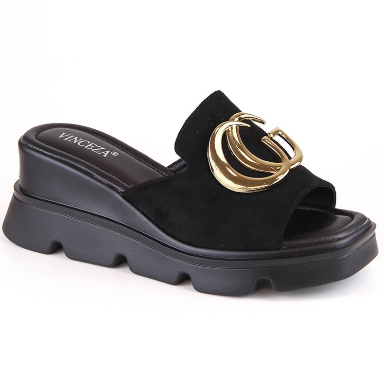 Papuci papuci de piele intoarsa pentru dama, negri, Vinceza 58295 negru