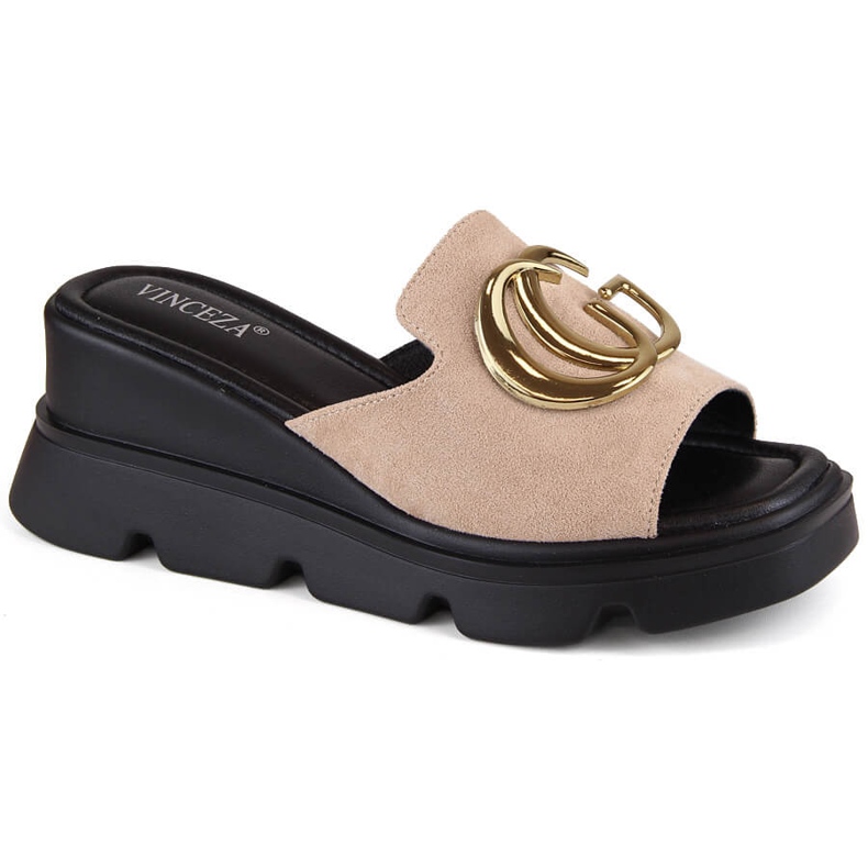 Papuci papuci de dama bej din piele intoarsa Vinceza 58295