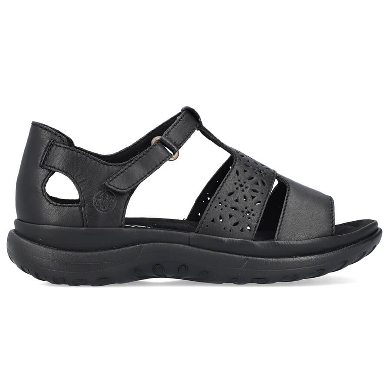 Sandale confortabile de damă din piele cu velcro, Rieker negru 64865-01